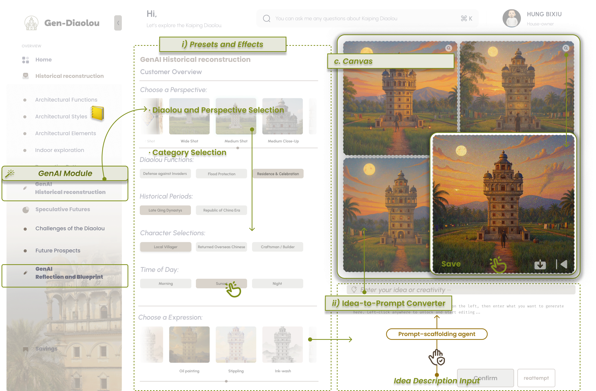 Gen-Diaolou: An Integrated AI-Assisted Interactive System for Diachronic Understanding and Preservation of the Kaiping Diaolou